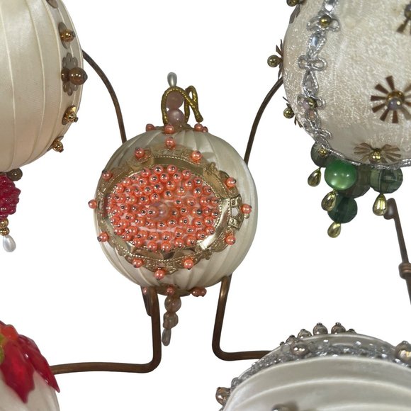 Vintage Satin and Beaded Handmade Ornaments Set of 5 - Picture 4 of 7